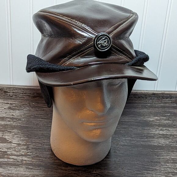 Vintage Men's United Hatters Cap Millinery Workers Hat Leather Knit Size 71/4 - Picture 1 of 7